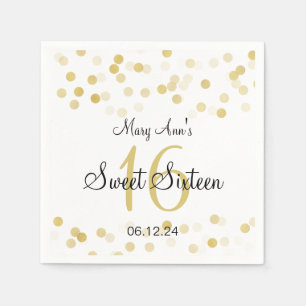 Elegant Sweet 16 Faux Gold Foil Glitter Lights Servetten