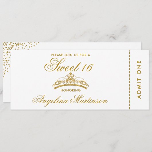 Elegant Sweet 16 goud en wit ticket Kaart (Voorkant / Achterkant)