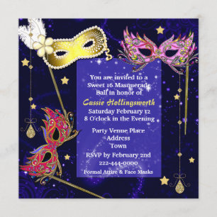 Elegant Sweet 16 Masquerade Ball Invitation Kaart
