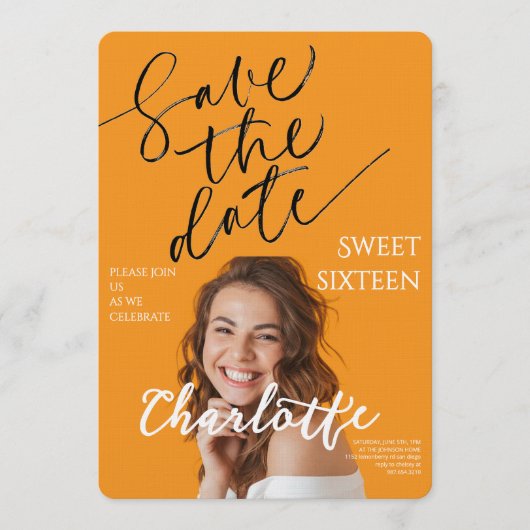Elegant Sweet 16 Save the Date Birthday Kaart (Voorkant)