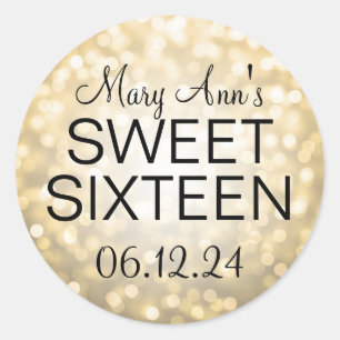 Elegant Sweet 16 Verjaardag Gouden Glitter Lights Ronde Sticker