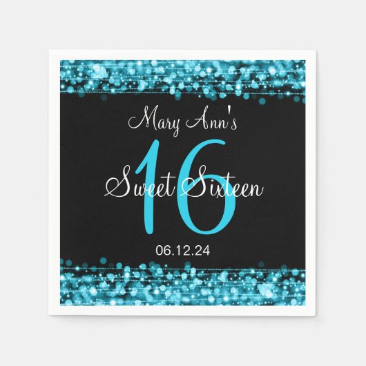 Elegant Sweet 16 Verjaardagsfeest Sparkles Turquoi Servetten (Voorkant)