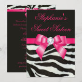 Elegant Sweet 16 Zebra Stripes Hot Pink Bow Kaart (Voorkant / Achterkant)