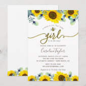 Elegant Sweet Bee Zonnebloemen Meisje Baby shower Kaart (Voorkant / Achterkant)