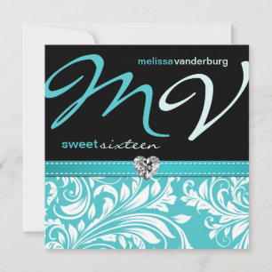 Élégant Sweet sixteen bleu Turquoise Invitations d