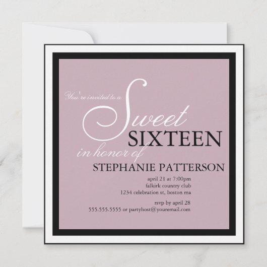 Elegant Sweet Sixteen Lavender Paarse Uitnodiging (Voorkant)