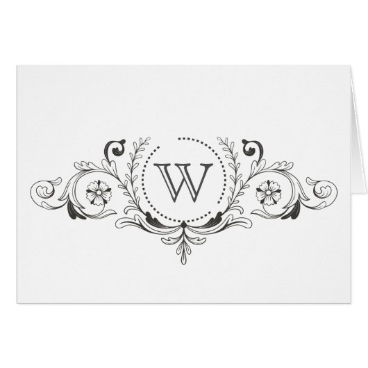 Elegant Swirl Black and White Monogram Note Kaart (Voorkant Horizontaal)