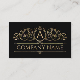 Elegant Swirl Monogram Gold op zwart Visitekaartje