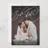 Elegant swirl script photo wedding save the date (Voorkant)