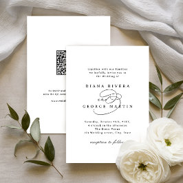 Elegant Swirl Script Simple QR code Wedding Kaart