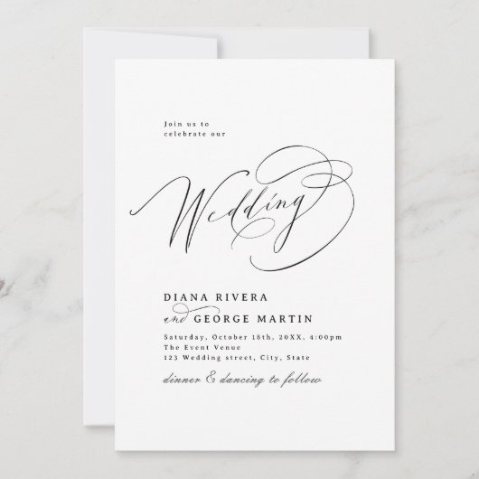 Elegant Swirl Script Simple QR code Wedding Kaart (Voorkant)