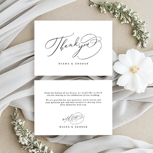 Elegant Swirl Script Simple Wedding Bedankkaart