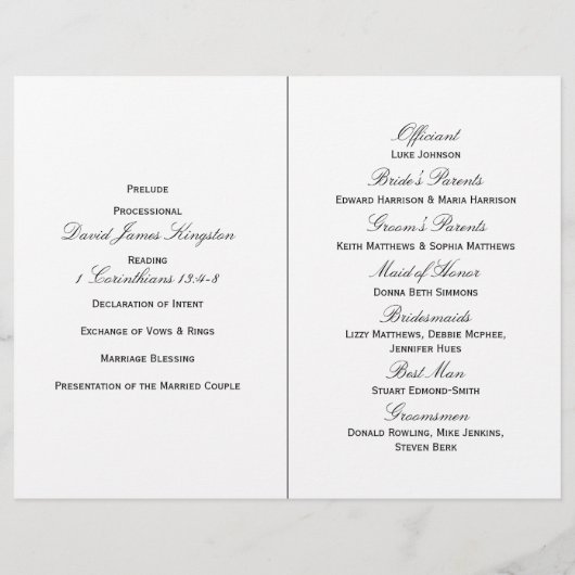 Elegant Swirls Black & White Wedding Program (Achterkant)
