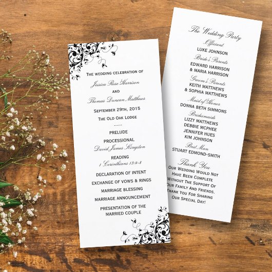 Elegant Swirls Black & White Wedding Program Programma