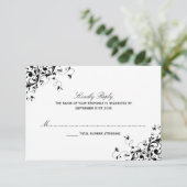 Elegant Swirls Black & White Wedding RSVP Kaarten (Staand voorkant)