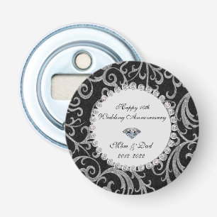 Elegant Swirls Diamonds 10th Wedding Jubileum Button Flesopener