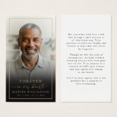 Elegant Sympathy Photo Black Gold Prayer Card (Devant & derrière)