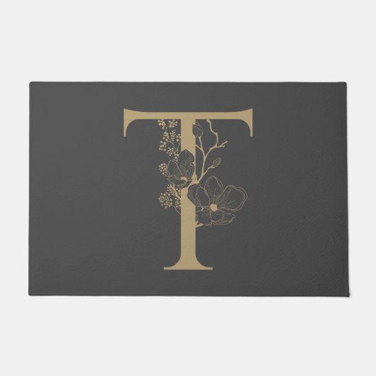 Elegant T Boho Floral Monogram Initiaal Goud Goud Deurmat (Voorkant)