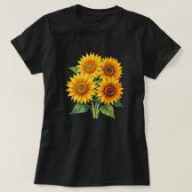 Élégant T-Shirt Noir à Motif Bouquet de Tournesols
