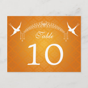 Elegant Table Number Birds & Diamonds Oranje Briefkaart
