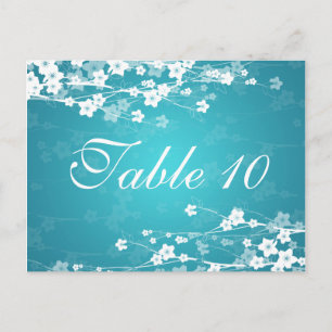 Elegant Table Number Cherry Blossom Blue Briefkaart