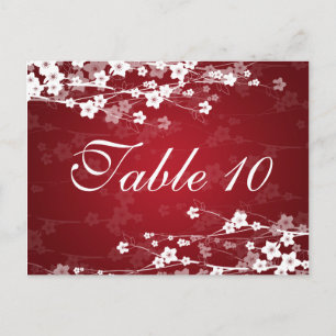 Elegant Table Number Cherry Blossom Red Briefkaart