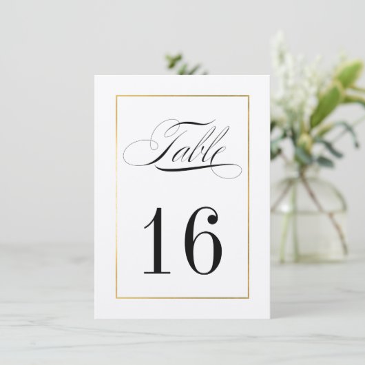 Elegant Table Number Kaart Gold Border - Melanie (Staand voorkant)