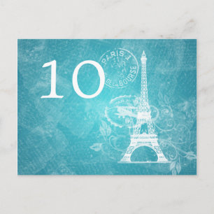 Elegant Table Number Romantic Paris Blue Briefkaart