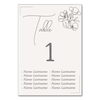 Elegant Table number with names, sitting. Kaart