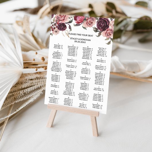 Élégant tableau alphabétique d'été de Bourgogne