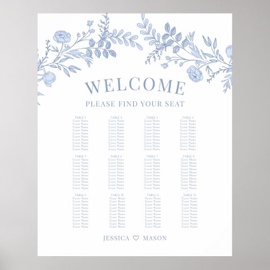 Elégant tableau de mariage bleu classique (Devant)