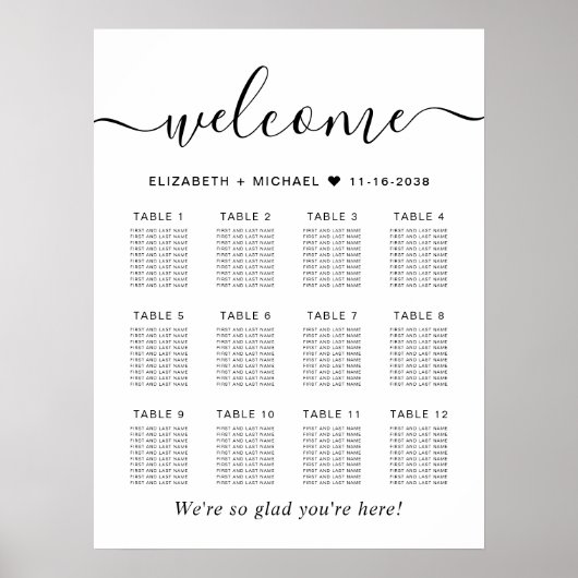 Élégant tableau de Mariage de 12 tables (Devant)
