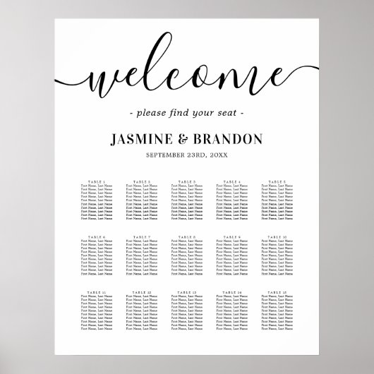 Élégant tableau de Mariage de 15 tables (Devant)