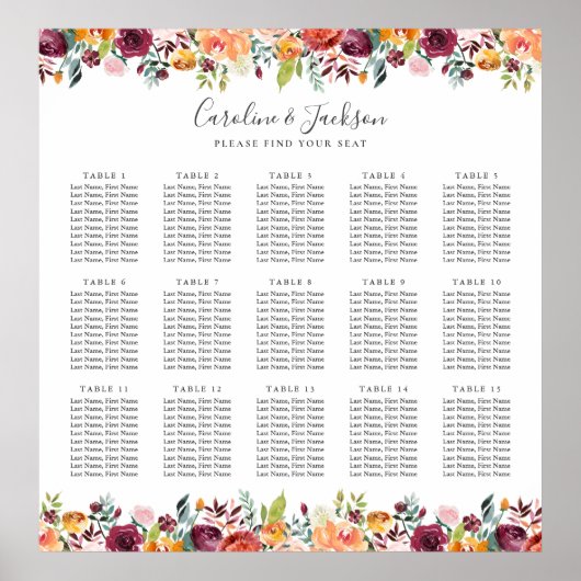 Élégant tableau de Mariage de 15 tables à l'automn (Devant)