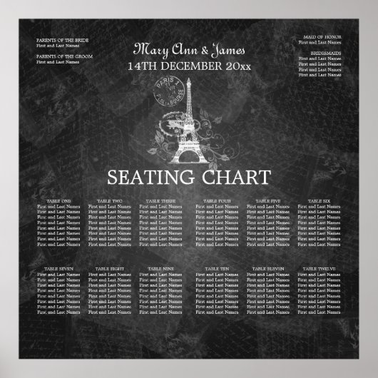 Élégant tableau de mariage Paris Noir (Devant)