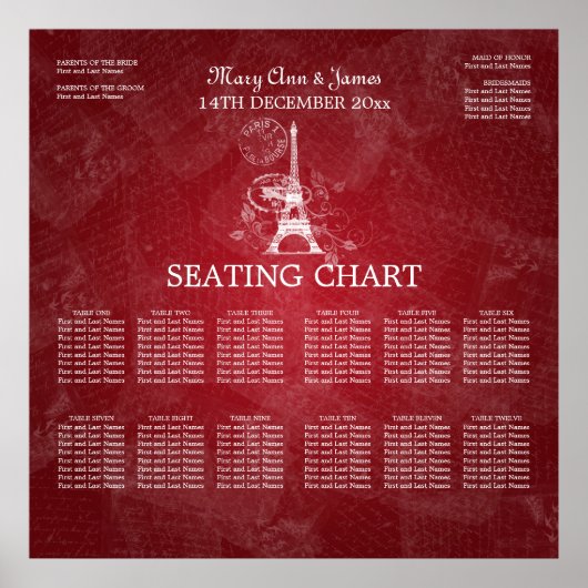 Élégant tableau de mariage Paris Rouge (Devant)