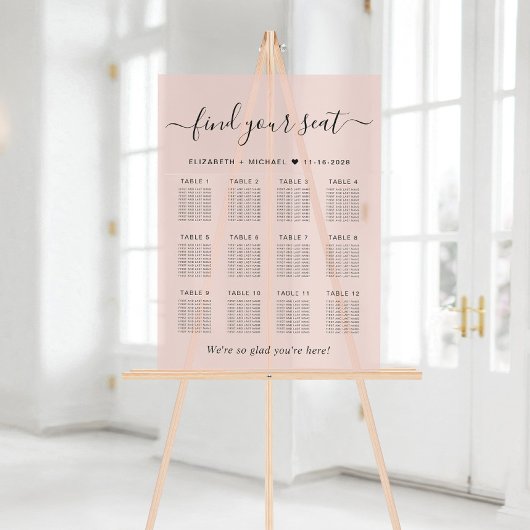 Élégant Tableau de Mariage Rose Pâle pour 12 Table