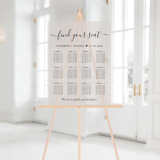 Élégant tableau de mariage Taupe 12 Tables Mariage