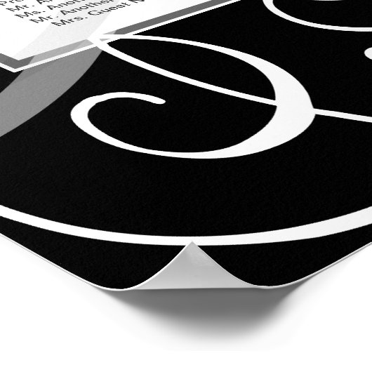 Élégant tableau de siège du Mariage en noir blanc (Coin)