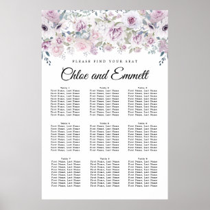 Élégant tableau de sièges à 9 tables blanc violet