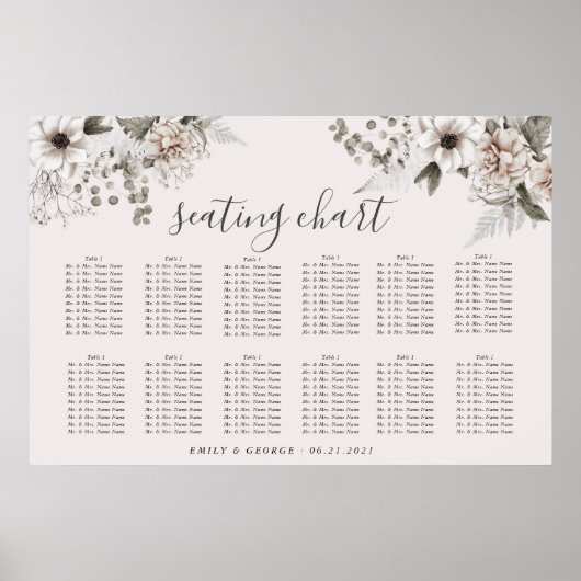 élégant tableau de sièges à fleurs brillant argent (Devant)