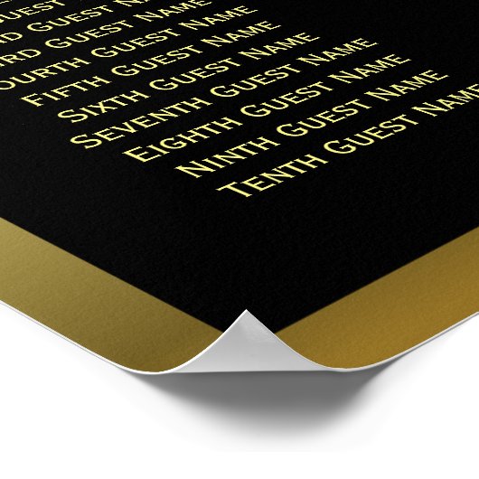 Élégant tableau de sièges Mariage noir et or (Coin)