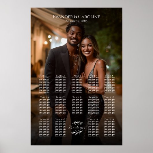 Élégant tableau de sièges mariage photo 14 tableau (Devant)