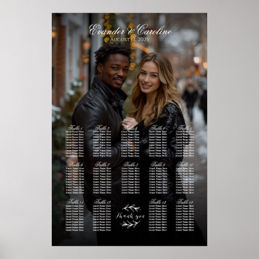 Élégant tableau de sièges mariage photo 14 tableau (Devant)