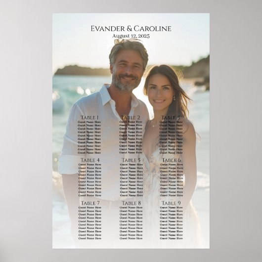 Élégant tableau de sièges mariage photo 9 tableaux (Devant)