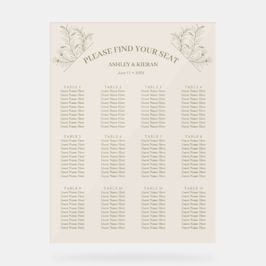 Élégant tableau de sièges vert en mousse florale (Recto)