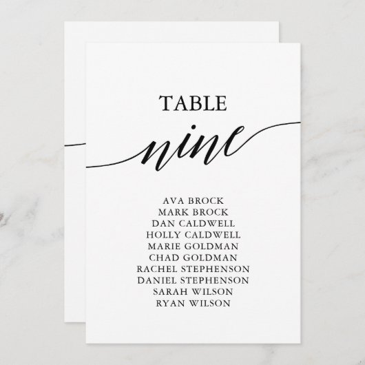 Élégant tableau noir numéro 9 carte de siège (Devant / Derrière)