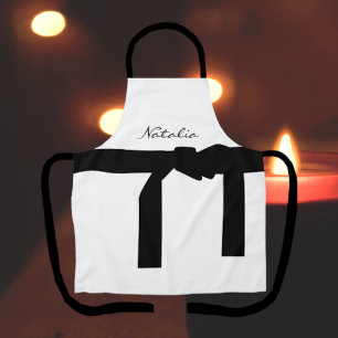 Elégant tablier blanc et noir avec ceinture