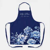 Elégant tablier bleu fleurs (Recto)