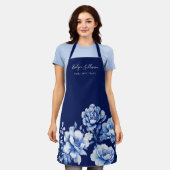 Elégant tablier bleu fleurs (Porté)